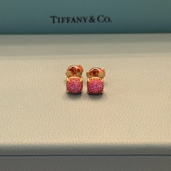 Tiffany&Co. 18k Rose Gold Paloma Picasso Sugar Stack Pink Sapphires Earrings - Picture 2 of 11
